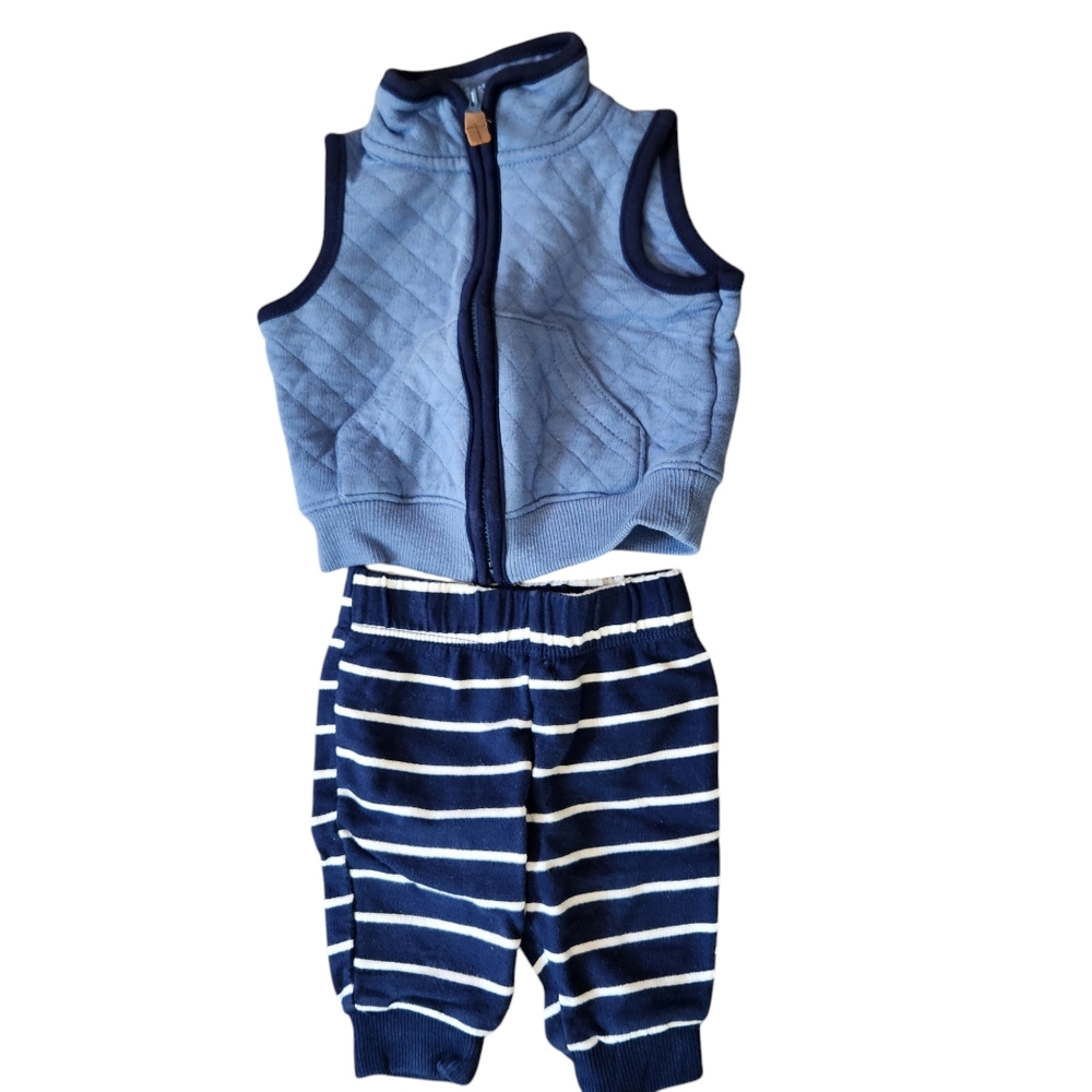 Carter's 2-piece Quilted Vest & Striped Pants Size 3 Months Blue